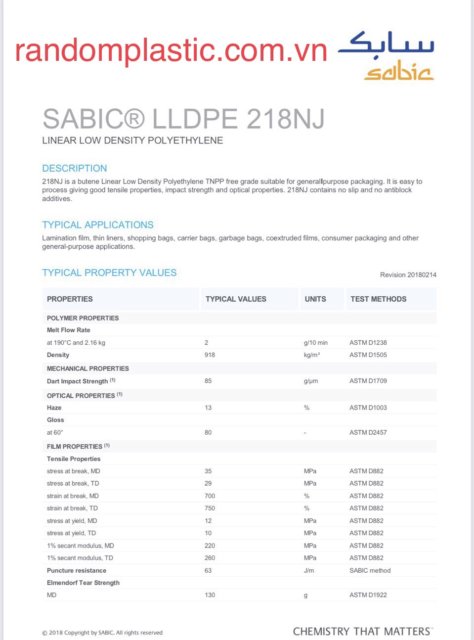 Hạt nhựa nguyên sinh LLDPE 218NJ
