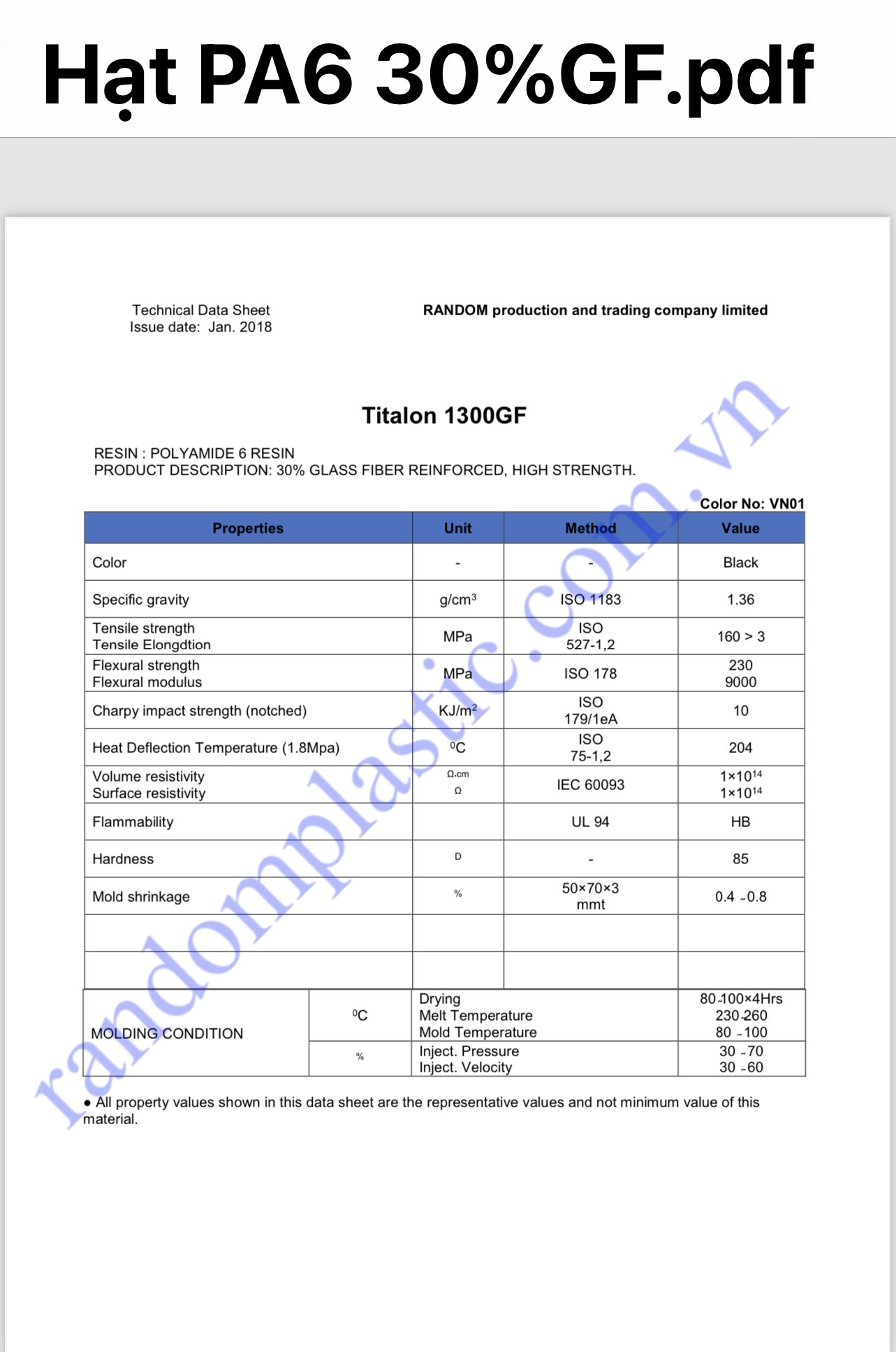 Hạt nhựa nguyên sinh PA6 30% GF