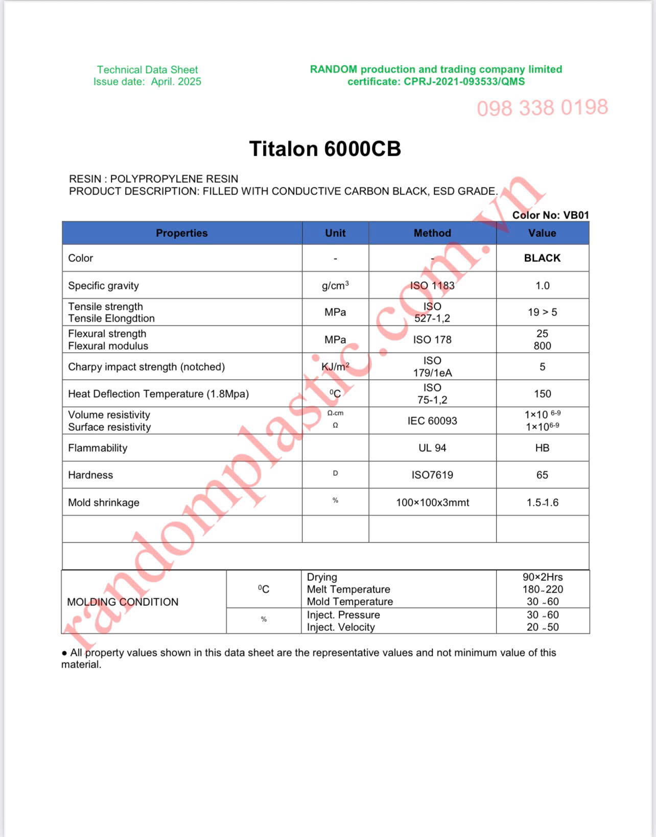 Hạt nhựa PP chống tĩnh điện 6000CB