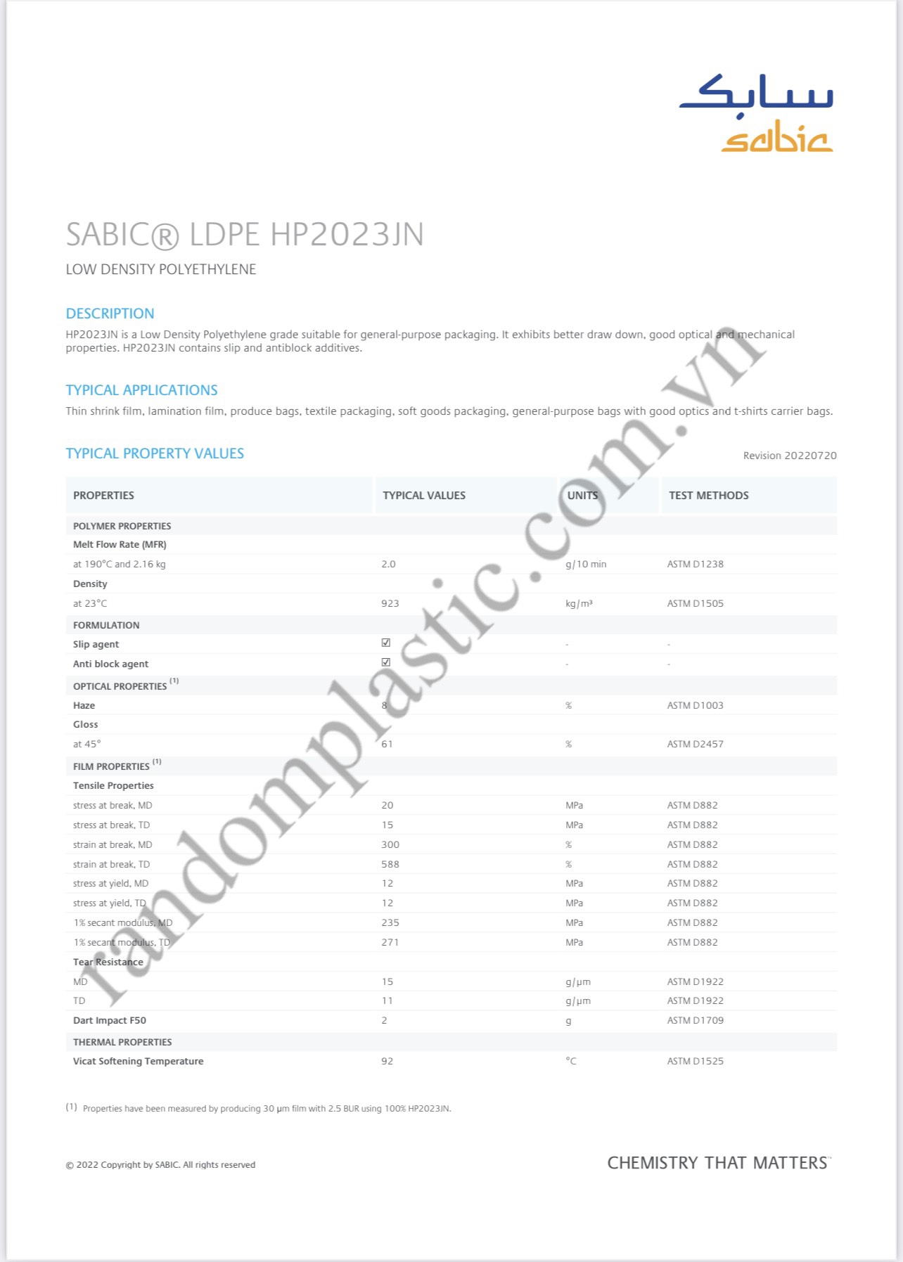 HẠT NHỰA NGUYÊN SINH LDPE HP2023JN