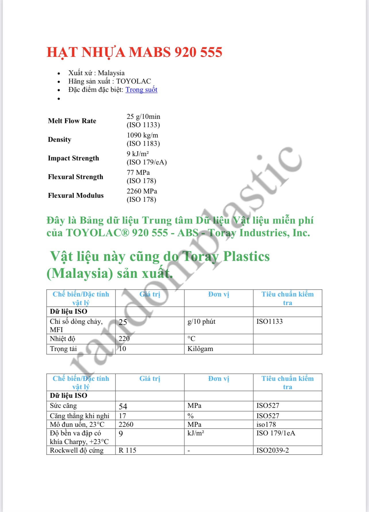 HẠT NHỰA MABS 920 555
