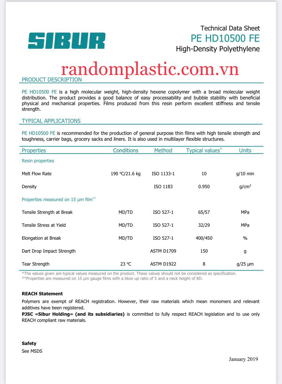 Hạt nhựa nguyên sinh HDPE 10500 FE