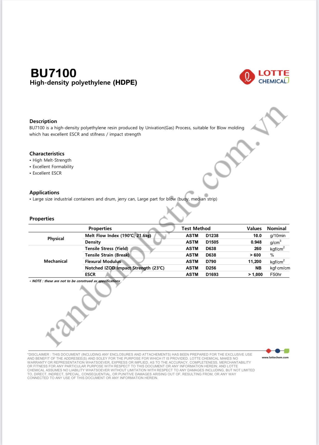 Hạt nhựa nguyên sinh HDPE BU7100