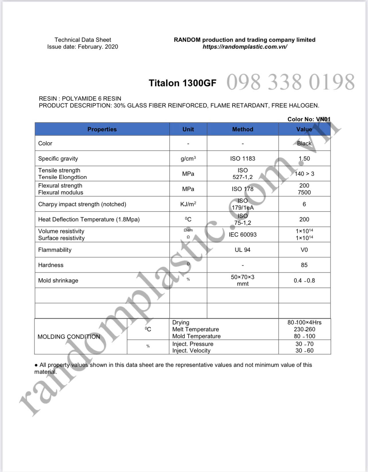 Hạt nhựa PA6 GF30% Chống cháy V0