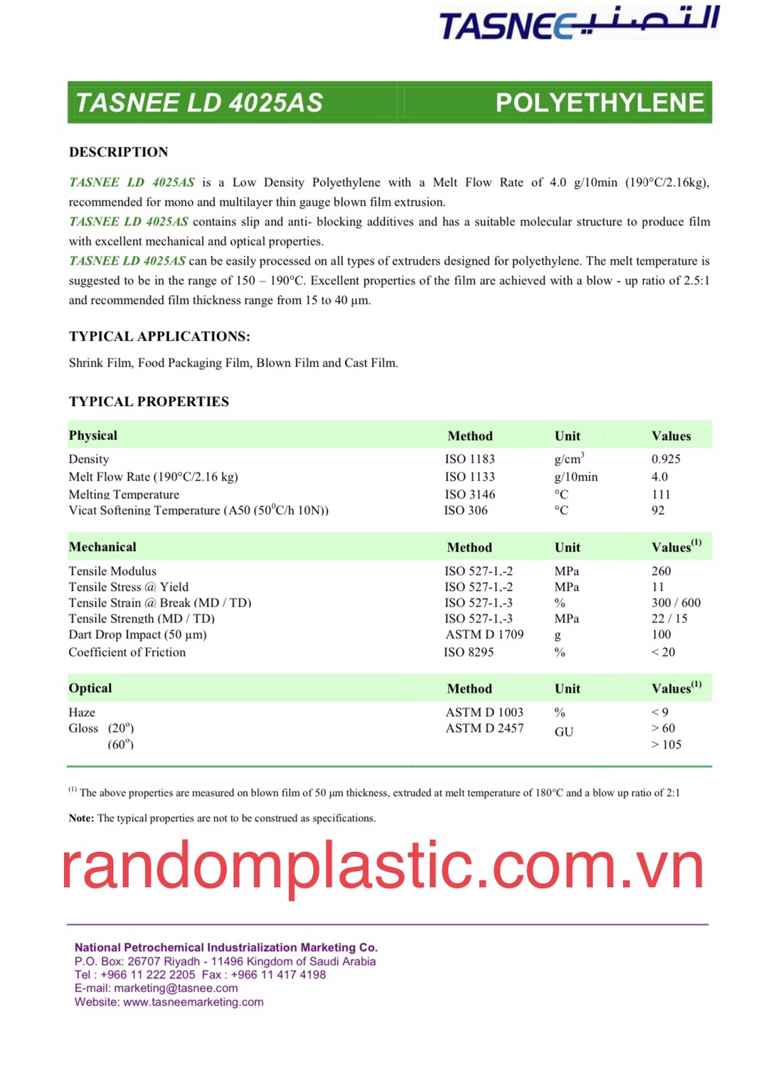 Hạt nhựa nguyên sinh LDPE 4025AS
