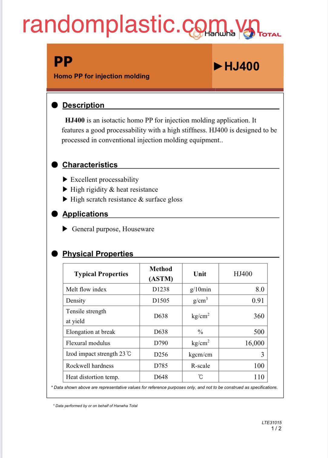 Hạt nhựa nguyên sinh PP HJ400