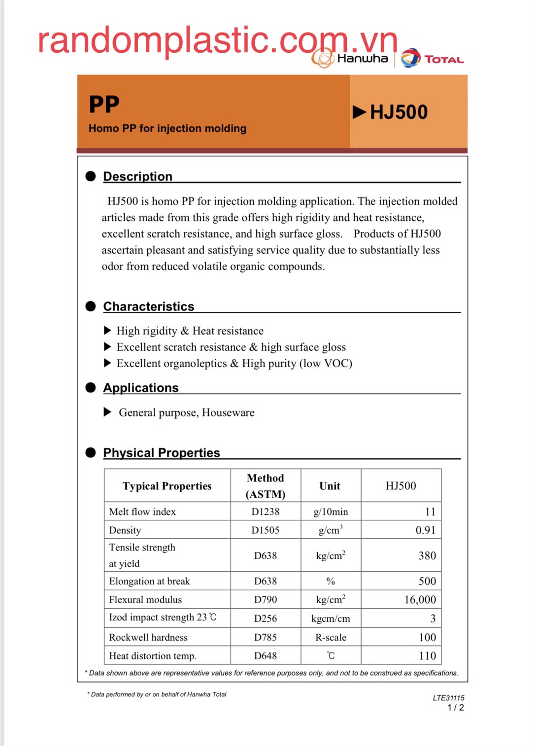 Hạt nhựa nguyên sinh PP HJ500
