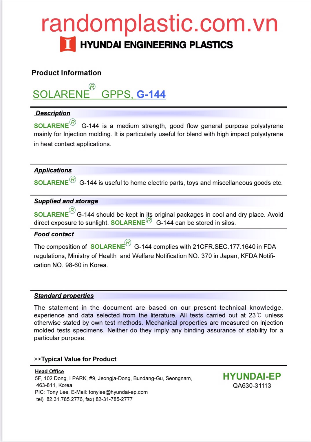 Hạt nhựa nguyên sinh GPPS G144