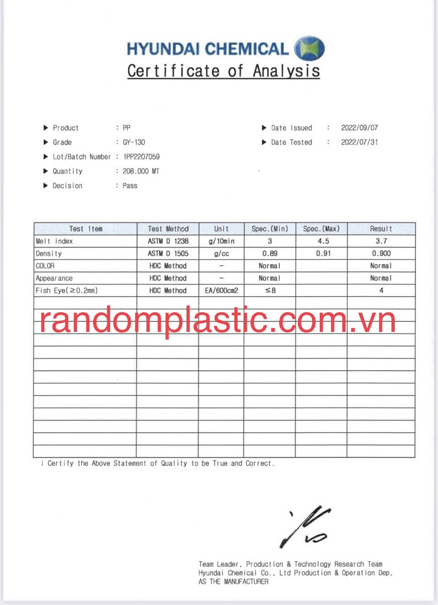 Hạt nhựa nguyên sinh PP GY130