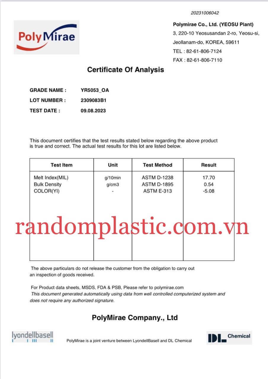 Hạt nhựa nguyên sinh PP YR5053