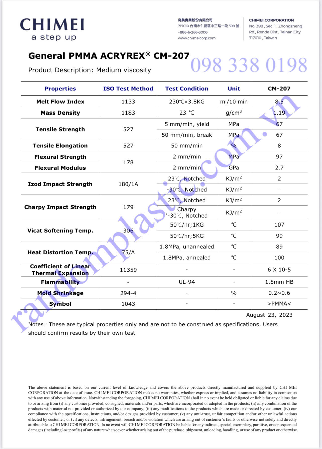 Hạt nhựa nguyên sinh PMMA CM-207 