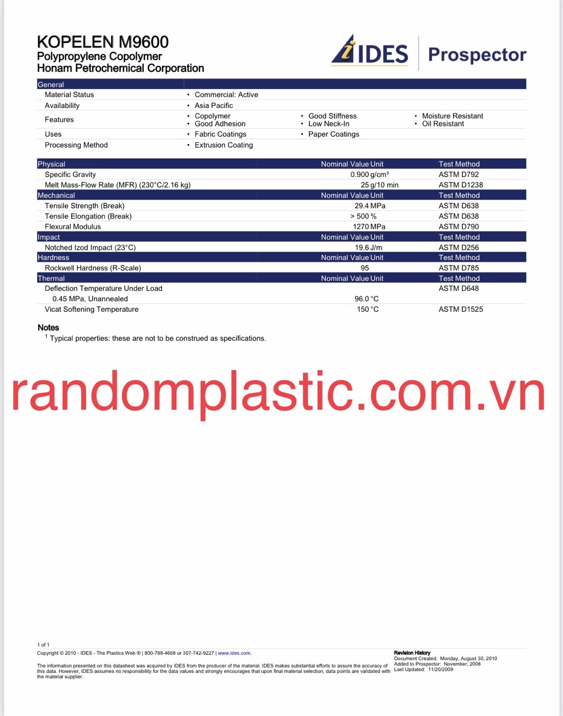 Hạt nhựa nguyên sinh PP M9600