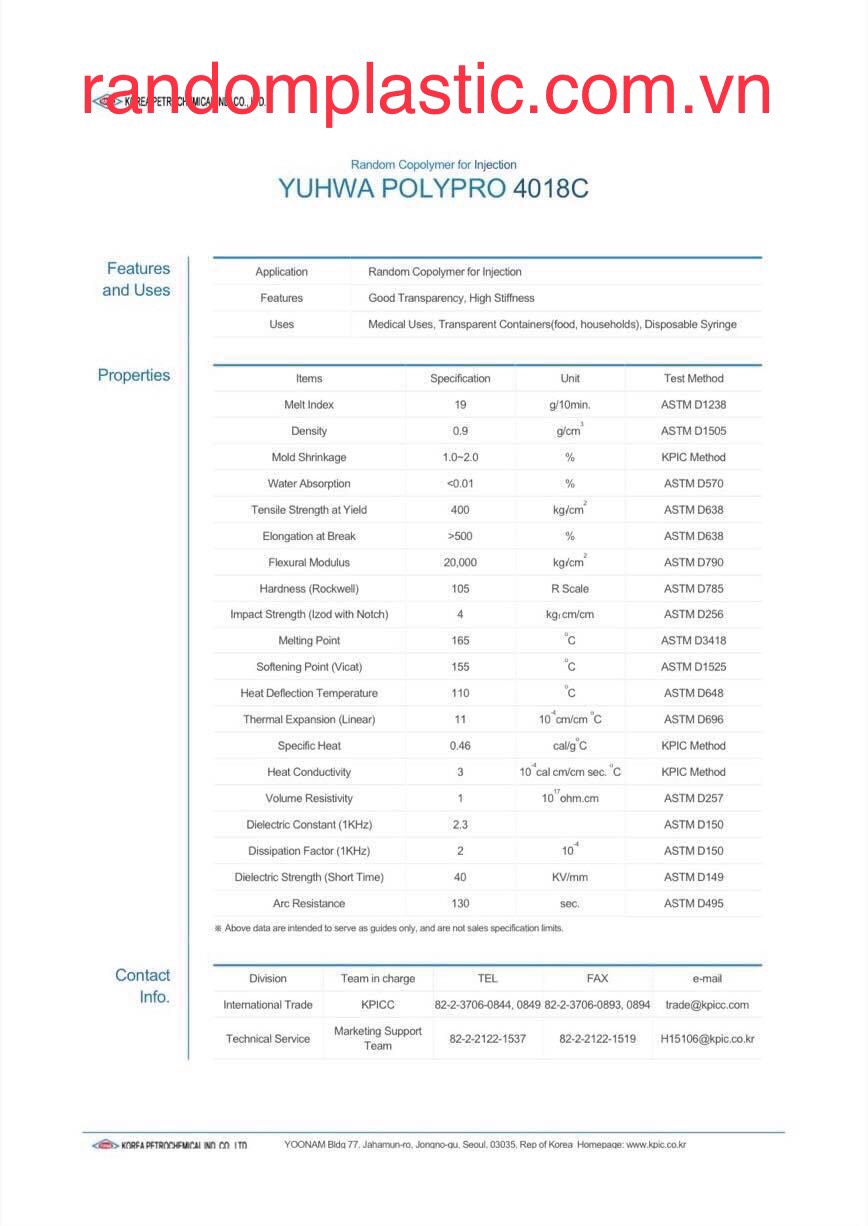 Hạt nhựa nguyên sinh PP 4018C