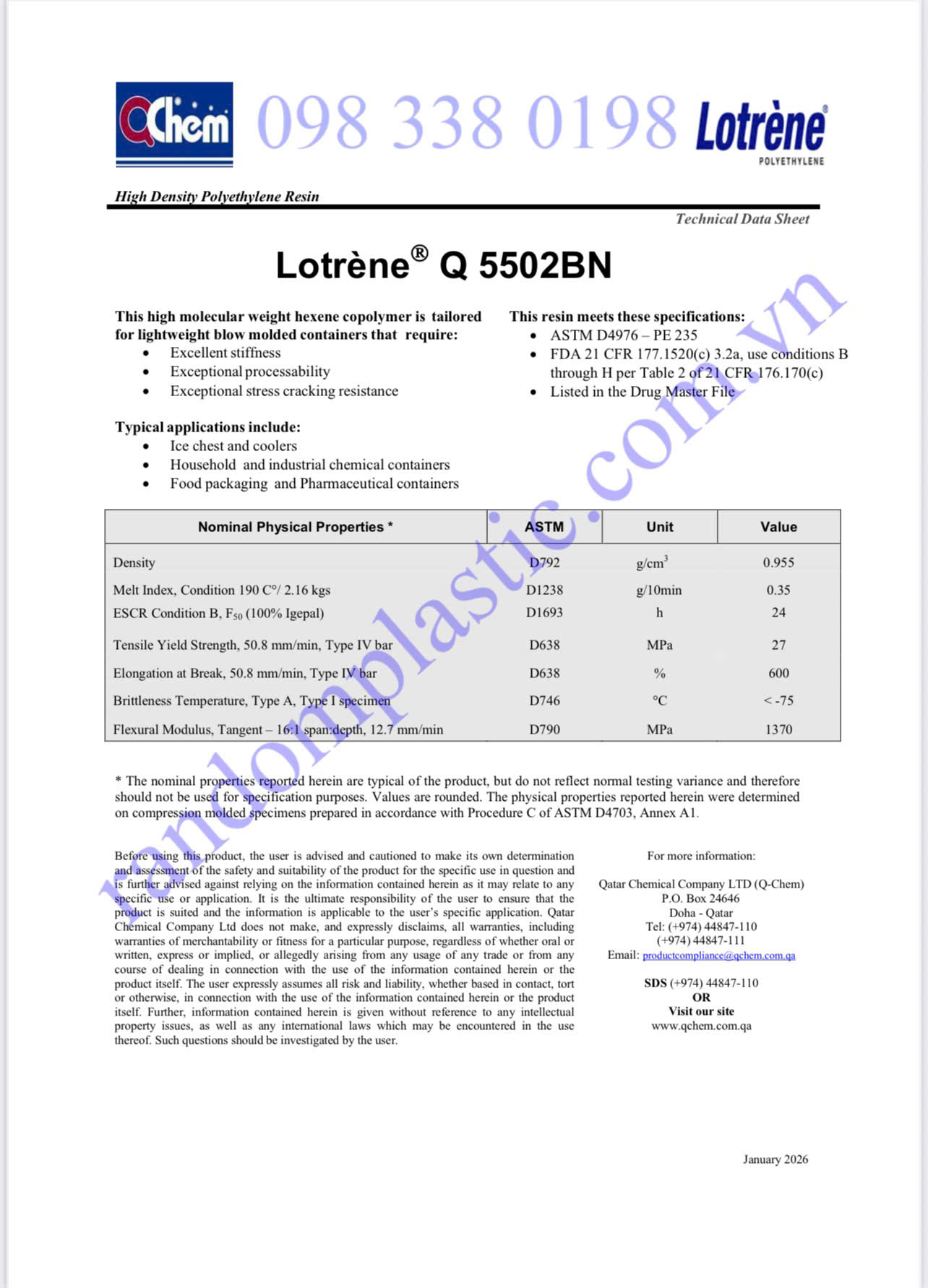 Hạt nhựa nguyên sinh HDPE Q5502BN