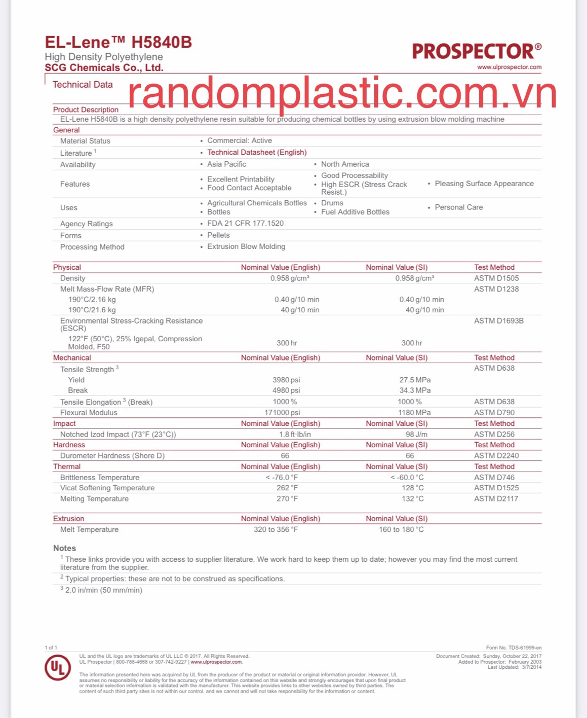 Hạt nhựa nguyên sinh HDPE H5840B
